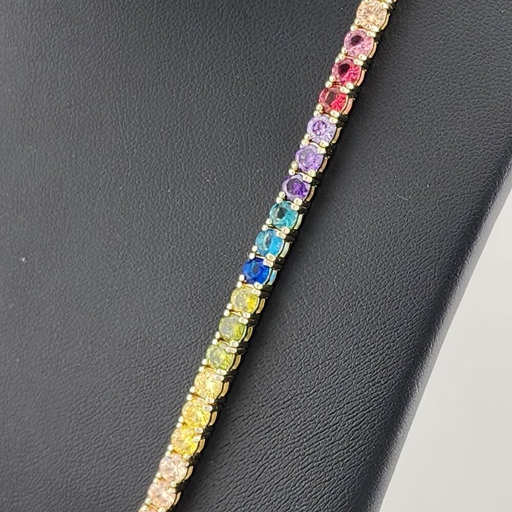 Rainbow Radiance – Sterling Silver Multi-Gemstone Tennis Necklace - Picture 4 of 7
